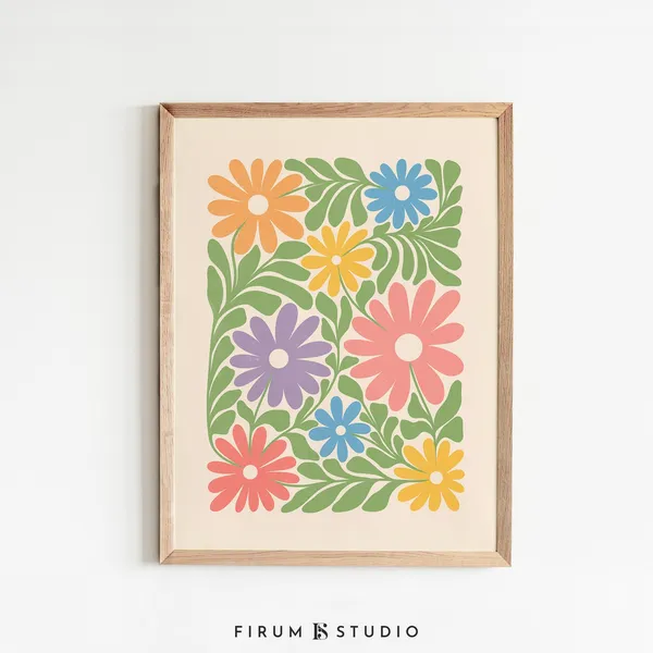 Flowers Art Print, Bright Boho Botanical Poster