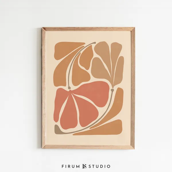 Abstract Botanical Boho Art Print, Warm Tones