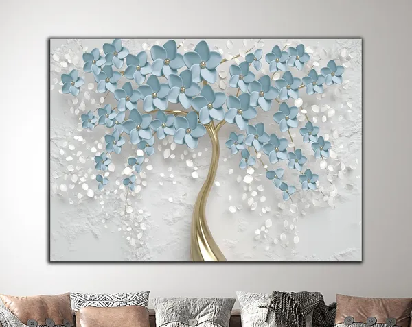 White Flowers 3D Effect Flower Painting Art Print