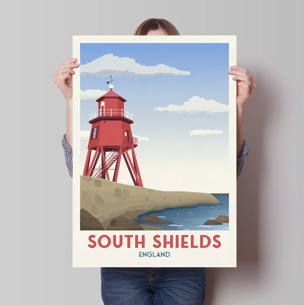 South Shields Groyne Lighthouse Travel Poster, Minimalist