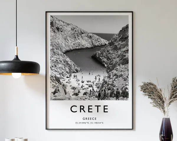 Crete Travel Poster, Black and White Photography