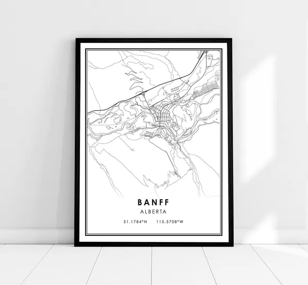 Banff Map Poster, Alberta Travel Wall Art Print