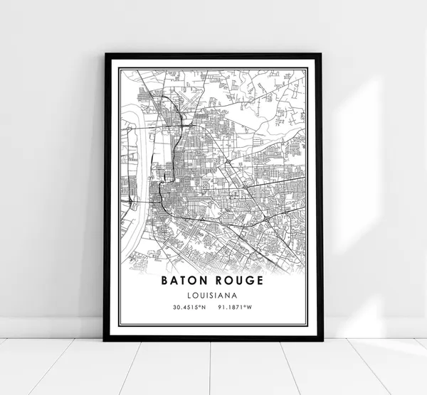 Baton Rouge Map Print, Louisiana City Travel Poster