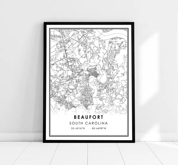 Beaufort Map Art Print, South Carolina City