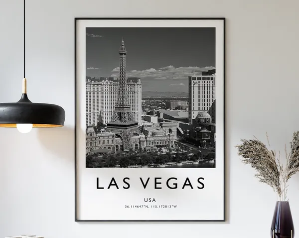 Las Vegas Travel Poster, Black And White Travel Art
