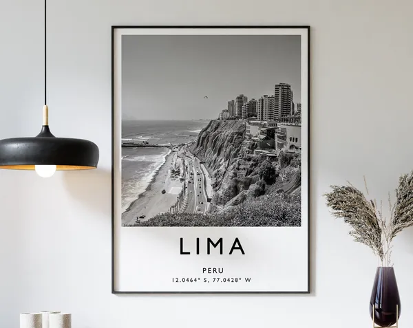 Lima Peru Travel Poster, Black And White Photo Art