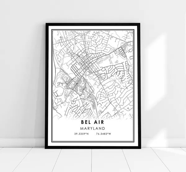 Bel Air Map Art Print, Maryland Travel Poster