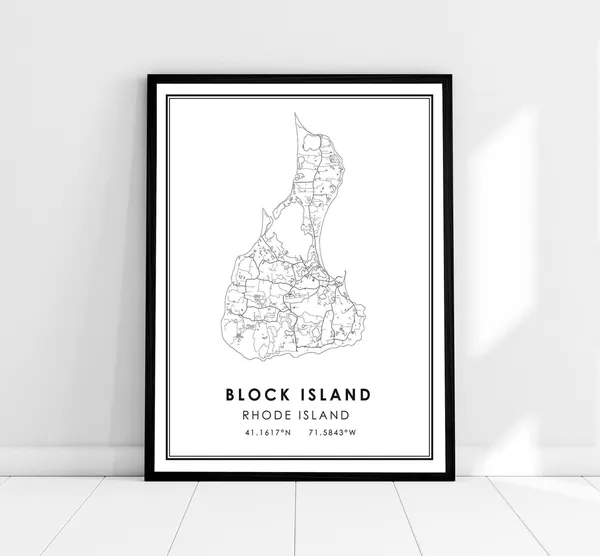 Block Island Map Poster, Travel Wall Art Print