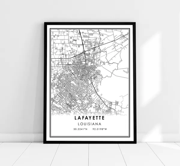 Lafayette Map Poster, Louisiana City Travel Print
