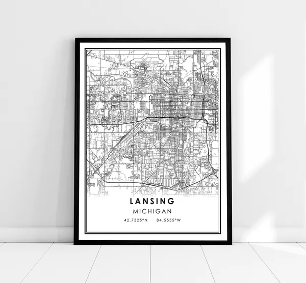 Lansing Map Print Poster, Michigan City