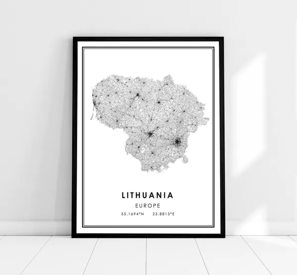 Lithuania Country Map Poster, Travel Wall Art