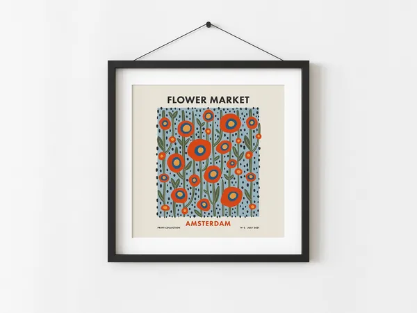Flower Market Amsterdam Retro Botanical Travel Poster