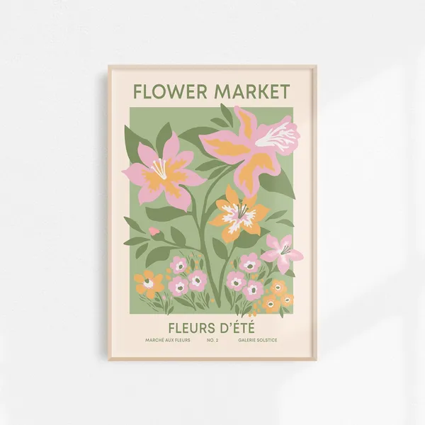 Summer Flower Market Art Print, Pastel Botanical Decor