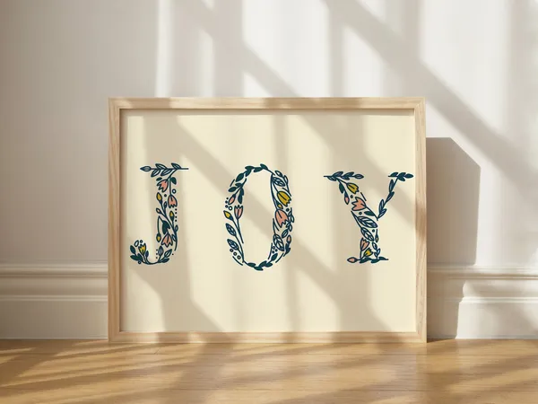 Joy Floral Lettering Art Print