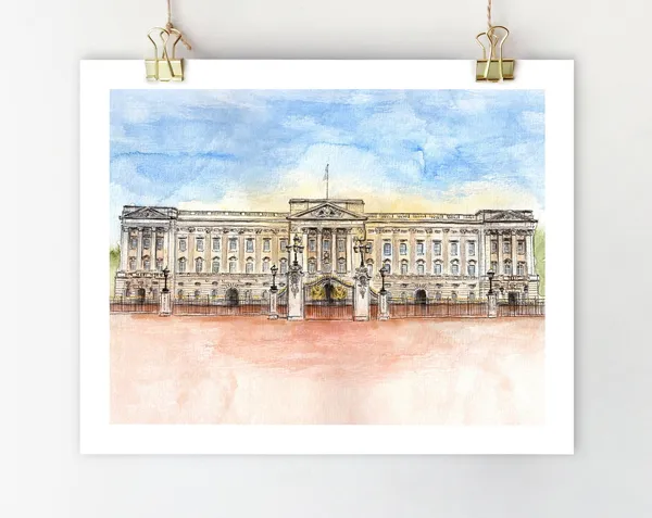 Buckingham Palace Watercolor Art Print, London Illustration