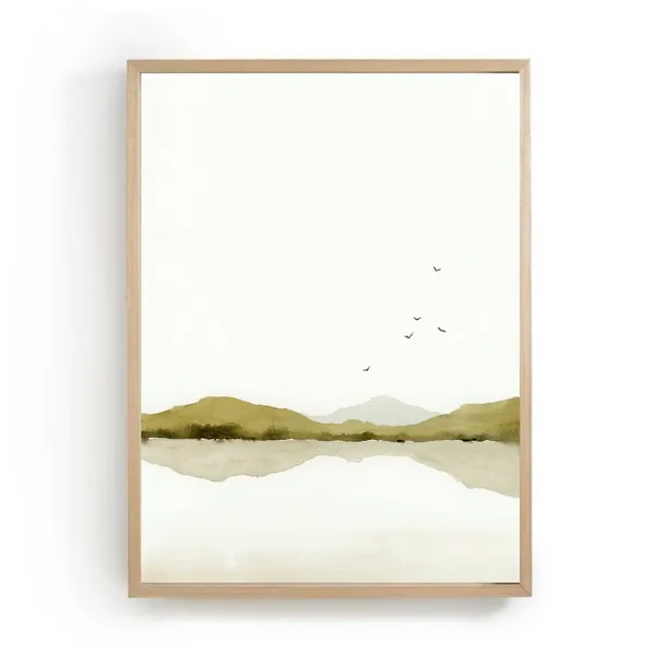 Minimalist Lake Painting, Neutral Landscape Art Print