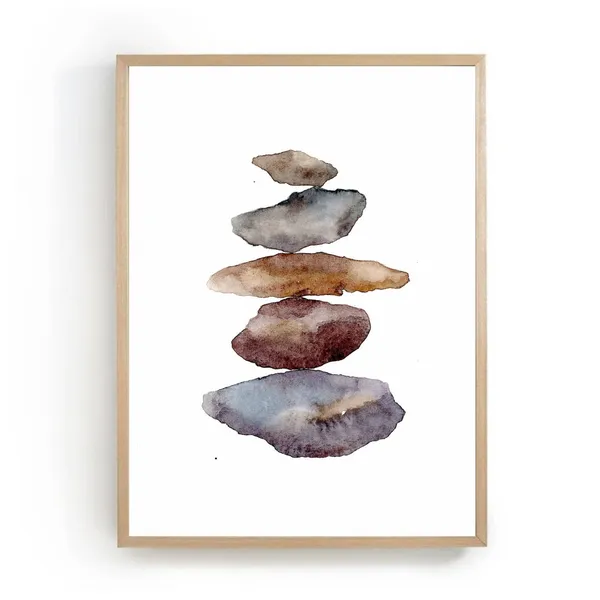 Balancing Stones Watercolor Minimalist Art Print