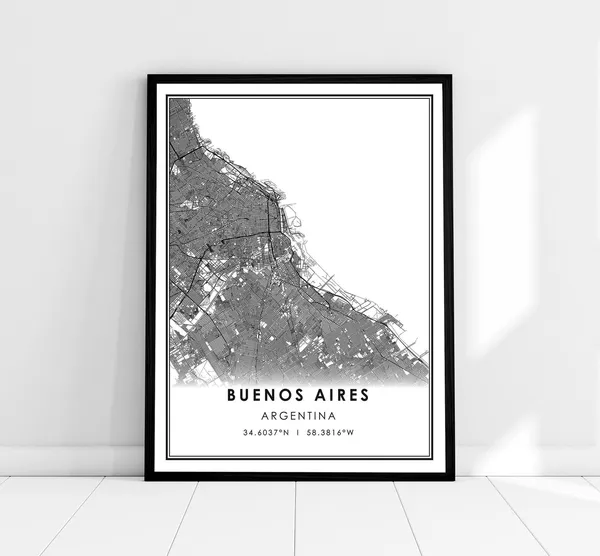 Buenos Aires Map Poster, Argentina City Travel Print