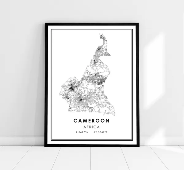 Cameroon Map Poster, Africa Travel Art Print