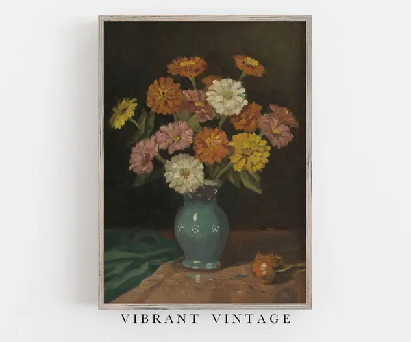 Muted Flowers Vintage Art Print, Antique Decor