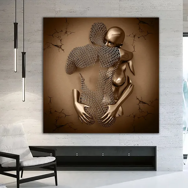 Hug Painting Love Couples Bronze Glitter Art Print