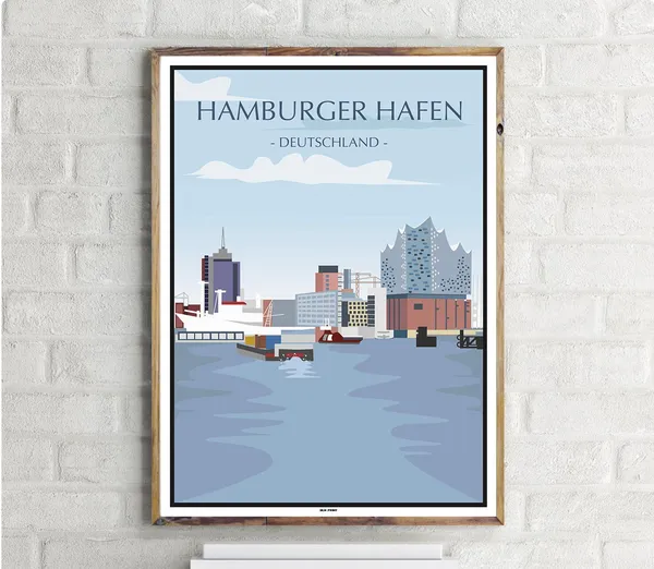 Hamburger Hafen Vintage Travel Poster