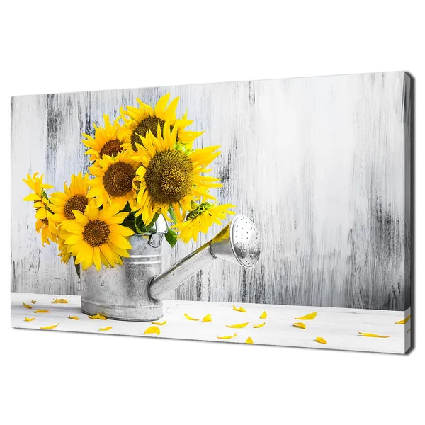 Sunflowers in Watering Can, Modern Floral Art Print