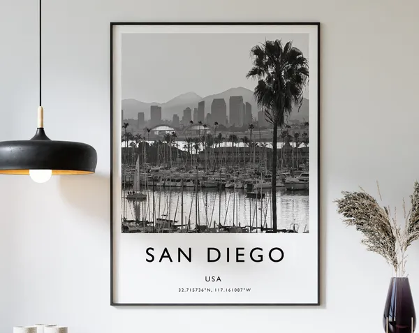 San Diego Vintage Travel Poster, Minimalist Wall Art