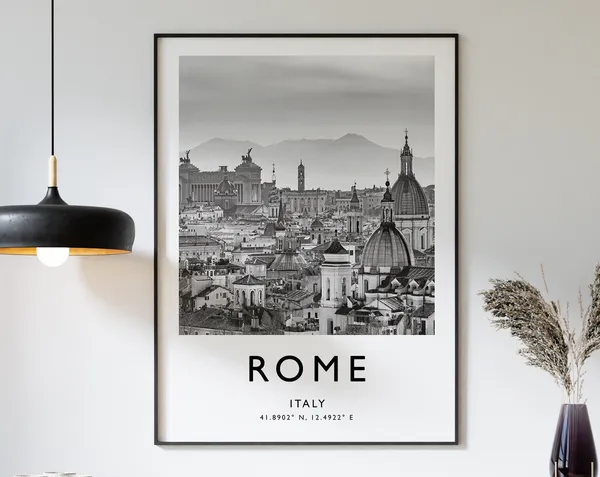 Rome Travel Poster, Black And White Italy Print