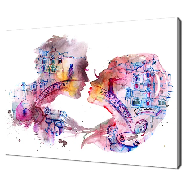 Venice Kissing Couple Watercolor Travel Poster