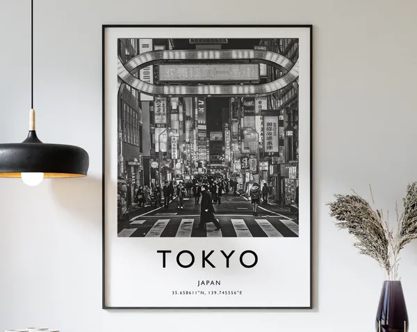 Tokyo Travel Poster, Black And White Photography