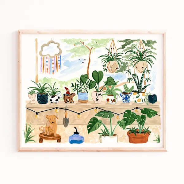 Plant Balcony Art Print, Gouache Botanical Illustration