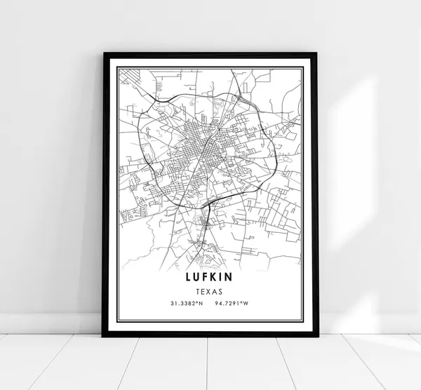 Lufkin Map Print Poster, Texas City Travel Poster