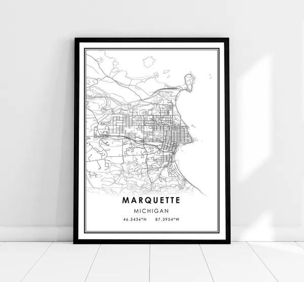 Marquette Map Print Poster, Michigan Travel Poster