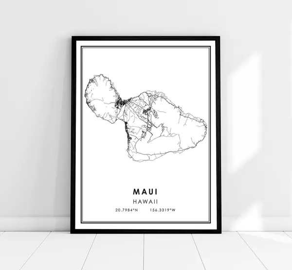Maui Map Poster, Hawaii Travel Map Print
