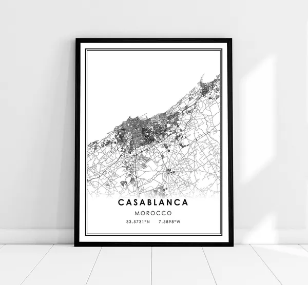 Casablanca Map Print, Morocco Travel Poster