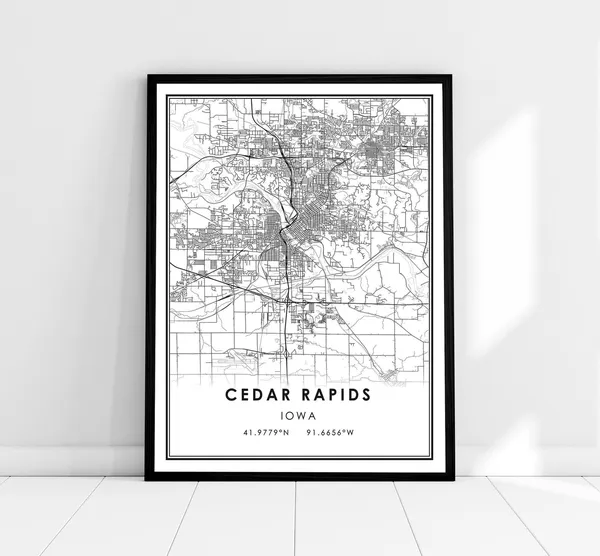 Cedar Rapids Map Print, Iowa Travel Poster