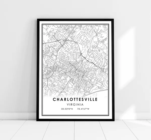 Charlottesville Map Print, Virginia City Travel Poster