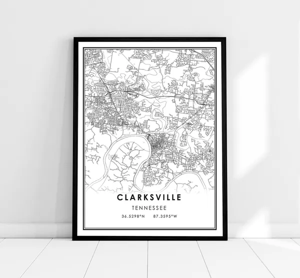 Clarksville Map Print, Tennessee City Travel Poster