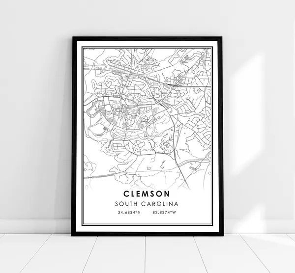 Clemson Map Art Print, South Carolina City