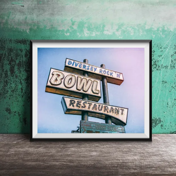 Diversey Rock N Bowl Chicago Sign Travel Poster