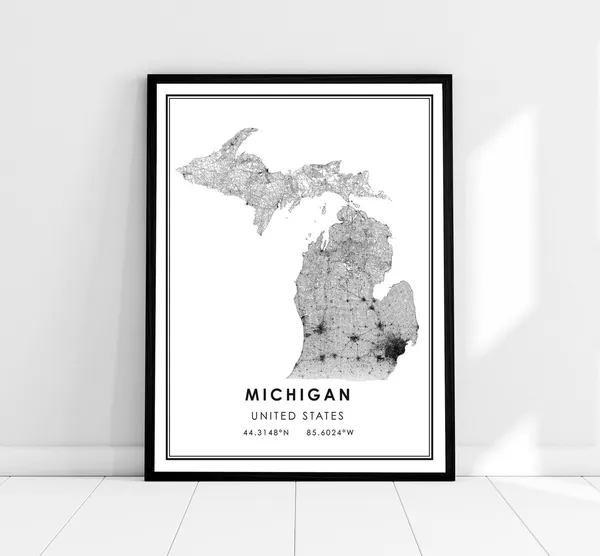 Michigan United States Map Poster Print