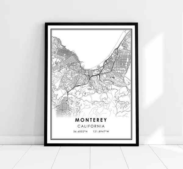 Monterey Map Travel Poster, City Wall Art
