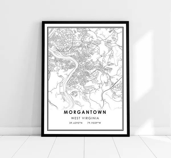 Morgantown Map Print, West Virginia City Poster