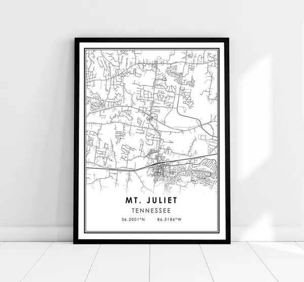Mt Juliet Map Print, Tennessee City Travel Poster