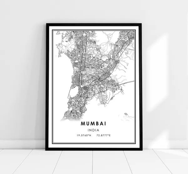 Mumbai Map Art Print, India City Travel Poster