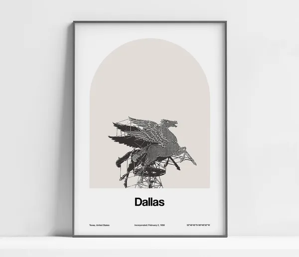 Dallas Pegasus, Dallas TX Minimalist Art Print