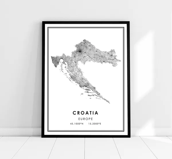 Croatia Country Map Travel Poster, Road Map Print