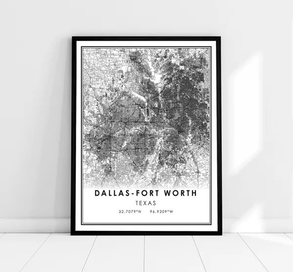 Dallas-Fort Worth Map Print, Texas City Travel Poster