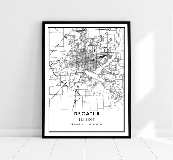 Decatur Map Print, Illinois City Travel Poster